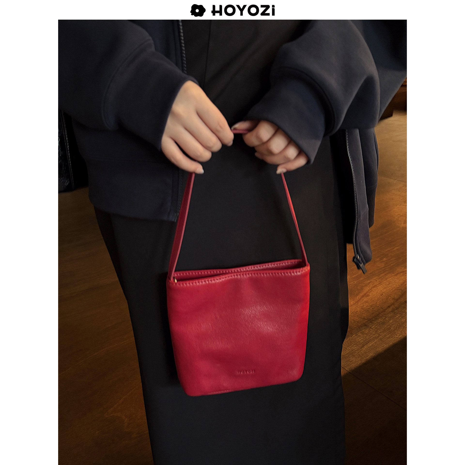 HOYOZI 新品2026 真皮红色腋下手提手机斜挎小包包【小优家包包】