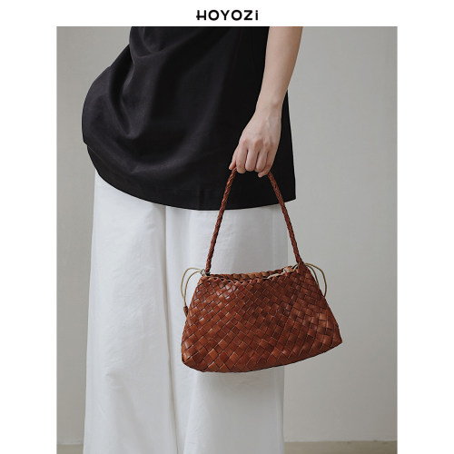 【小优家包包】HOYOZI头层牛皮编织腋下包包女式2026新款夏单肩包