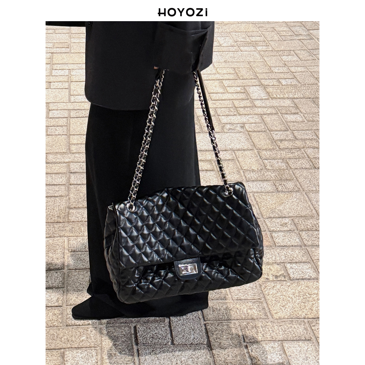 【小优家包包】HOYOZI黑色菱格链条通勤包包女式2025新款单肩大包