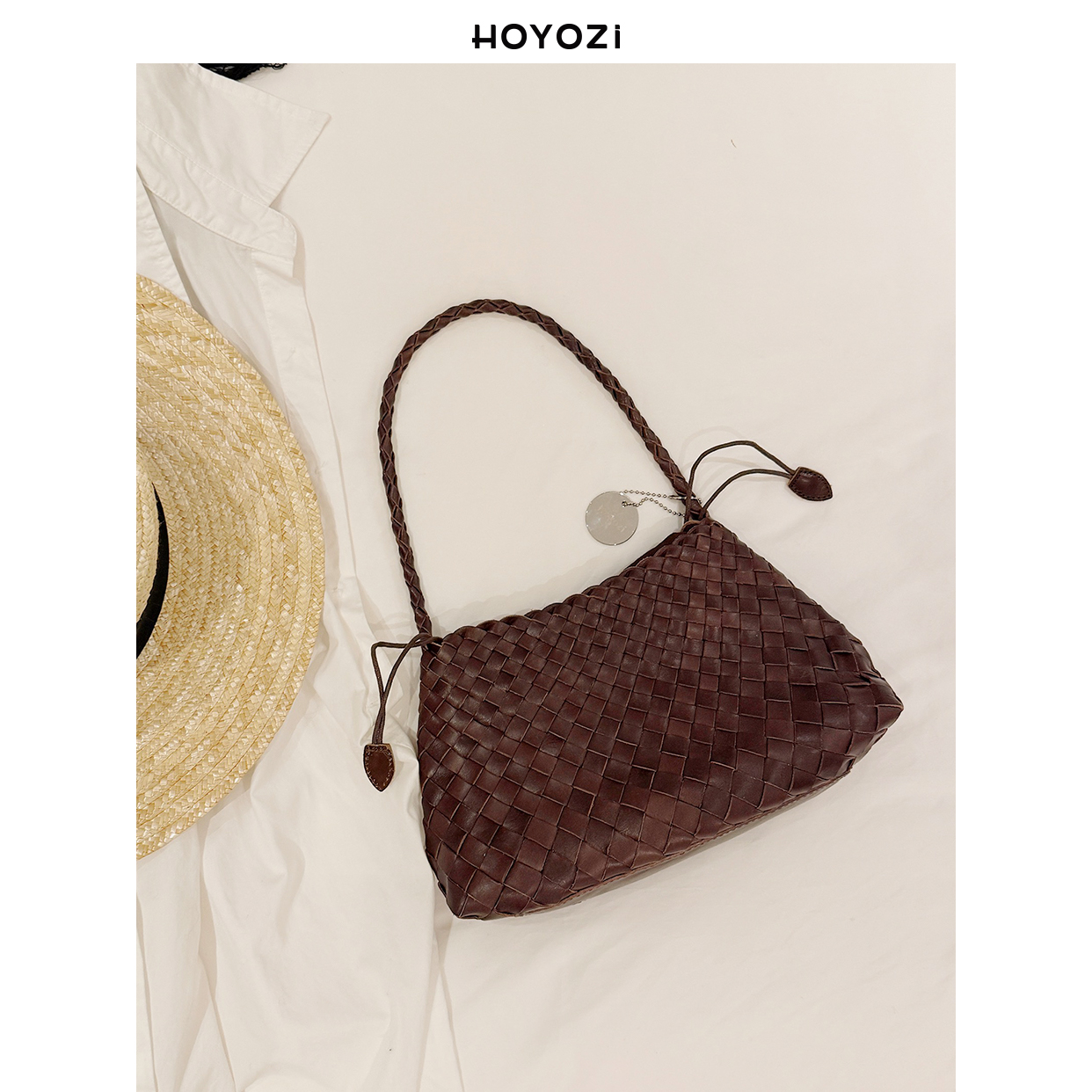 【小优家包包】HOYOZI头层牛皮手工编织腋下包包女式2025新款单肩