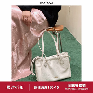 【小优家包包】HOYOZI原创设计褶皱抽绳托特包单肩大容量女包简约