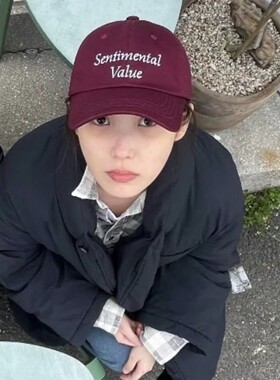 2026IU李知恩同款酒红色字母刺绣棒球帽韩系棒球帽女秋冬鸭舌帽潮