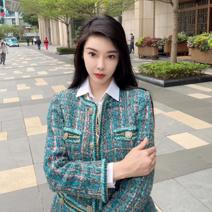 埃及系列小香手工坊高级定制女士孔雀蓝外套圆领短款上衣