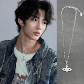林秋楠同款 土星球环扣项链男女个性 锁骨链钛钢防水不褪色龙拳小子