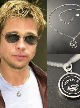 布拉德·皮特Brad Pitt 友谊长存握手FOREVER项链抹黑钛钢圈周边