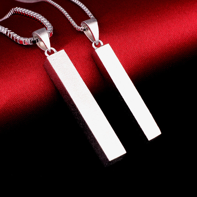 情侣吊坠日韩版银饰品简约长方形吊牌银项链一对男女学生个性刻字