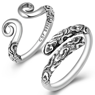 990足银紧箍咒戒指男女情侣对戒复古泰银孙悟空至尊宝金箍棒刻字