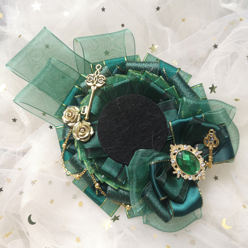 伊奈原创设计5cm绿色纱带金色玫瑰吧唧托徽章托襟花托痛包装饰物