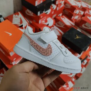 Nike耐克小童鞋 春秋魔术贴板鞋女童豹纹标百搭小白鞋870030-101