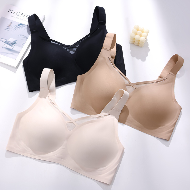 欧美跨境大码内衣女网纱领口显瘦大胸显小提拉防下垂收副乳文