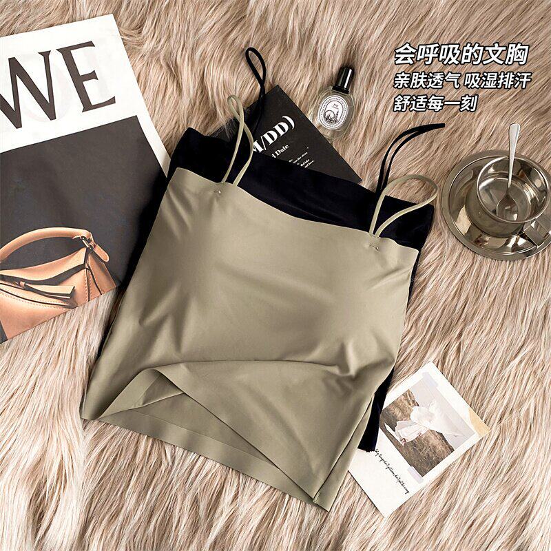 薄款冰丝无痕纯色内搭固定杯吊带背心女夏打底防走光抹胸裹胸内衣