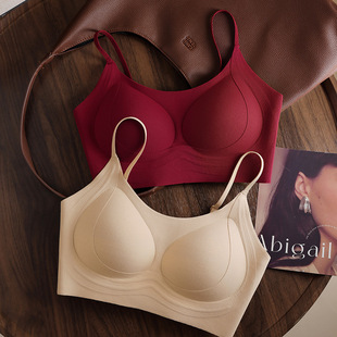 磨毛细肩带背心内衣女薄款大胸显小聚拢防下垂裸感固定杯舒适文胸