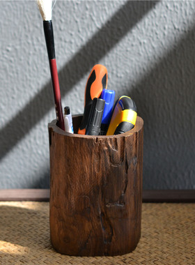 泰国实木笔筒复古家居办公室桌面用品面礼品摆件收纳盒木头