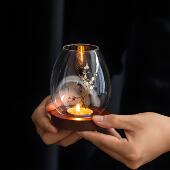 透明玻璃烛台中式 摆件情侣浪漫烛光晚餐禅意复古家用防风蜡烛罩