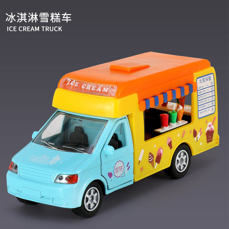 合金快餐车模型仿真雪糕车冰淇淋车声光回力车儿童玩具车小汽车男