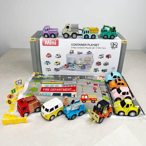儿童合金回力小工程建筑车队模型4款车仔可搭配停车场景玩具男孩