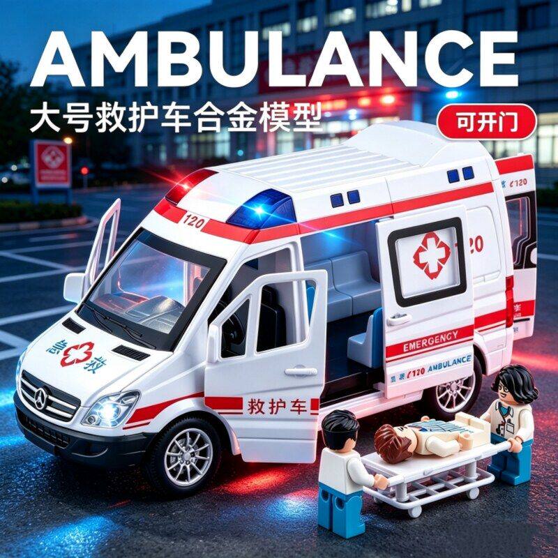 大号奔弛120救护车合金汽车模型仿真急救车摆件儿童玩具男女礼物