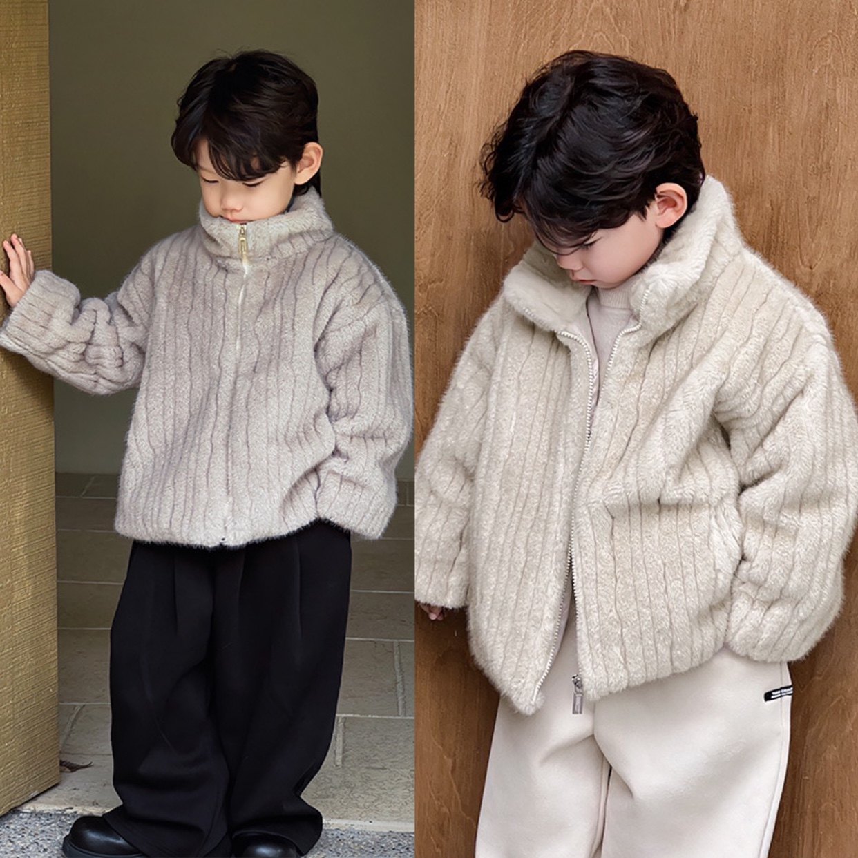 儿童皮草外套貂皮大衣男童皮毛一体毛毛女童人造水貂毛厚实保暖冬