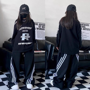 2025春秋童装潮酷男女儿童宽松嘻哈长袖T恤裤子街舞两件套演出服