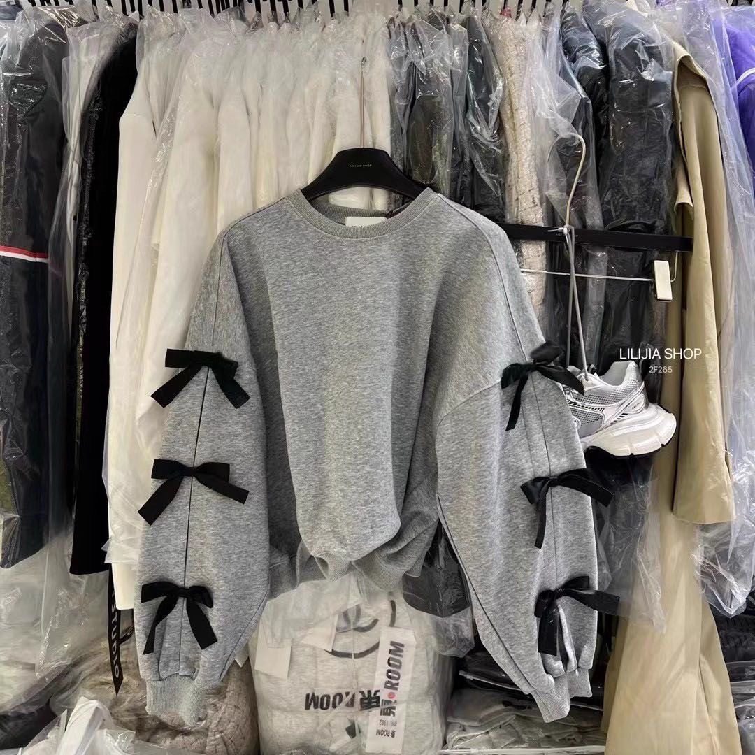 女童秋季新款卫衣2025年韩版袖子洋气宽松百搭蝴蝶结圆领长袖卫衣