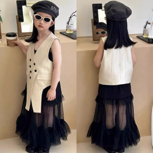 女童马甲2026夏季新款韩版童装前长后短多扣外套褂子潮童搭配上衣