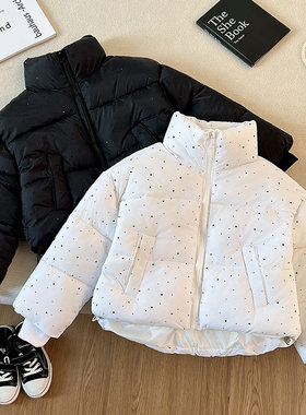女童2024年冬季棉服新款满天星烫钻拉链立领时尚保暖羽绒棉服外套