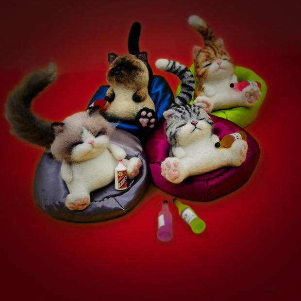 南姐手工 北京瘫羊毛毡 戳戳乐DIY材料包 大爷猫布艺卡通猫咪玩偶