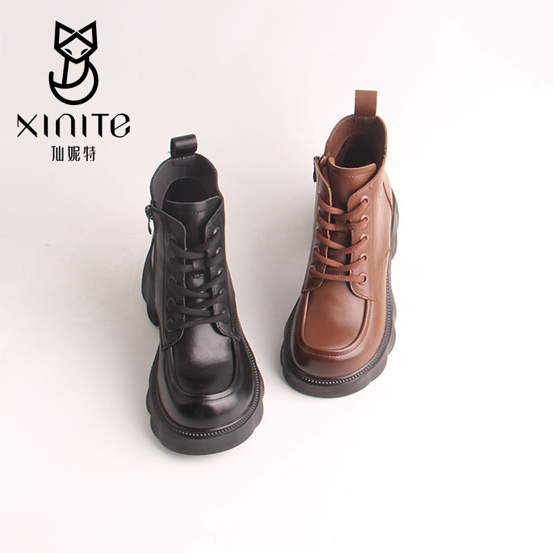 仙妮特马丁靴厚底加绒绒里短靴