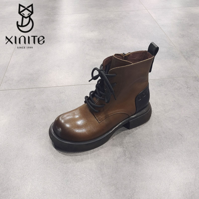 仙妮特马丁靴牛皮短靴冬靴