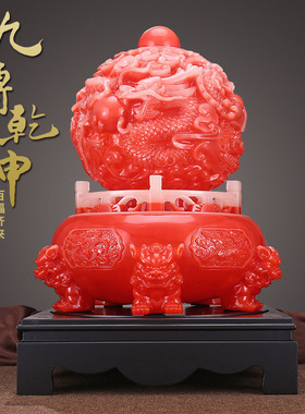 鸿运秘法九转乾坤鼎摆件红色树脂祥龙鼎家居电视柜办公室开业礼品