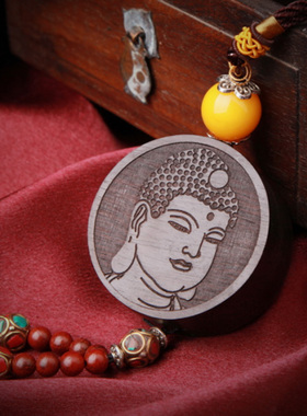 精雕木质挂饰佛头车内挂件