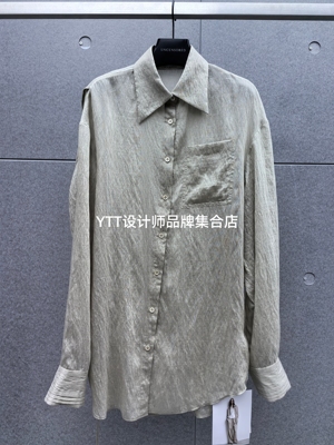 顺丰包邮 UNCODED/2026夏季新款灰绿色衬衫宽松休闲衬衣配腰带