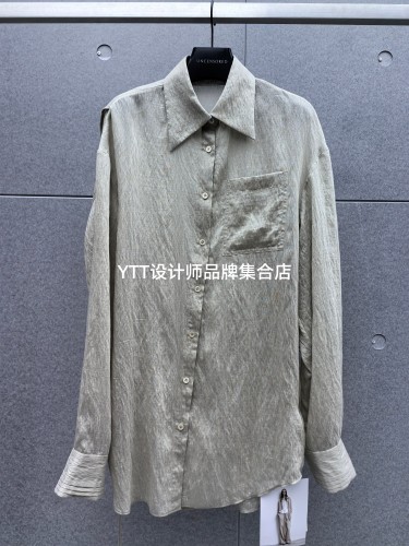 顺丰包邮 UNCODED/2026夏季新款灰绿色衬衫宽松休闲衬衣配腰带