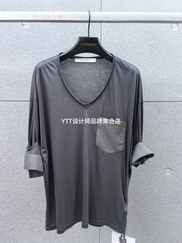 顺丰包邮 UNCODED/2026夏季新款灰色V领短袖T恤女宽松休闲上衣