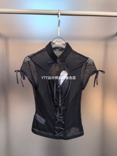 uhot诱货2026夏季 UHOT 包邮 黑色镂空系带短袖 T恤女修身 新款 顺丰