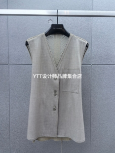 顺丰包邮 UNCODED/2026夏季新款卡其色V领无袖马甲背心女宽松上衣
