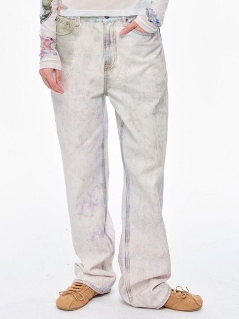 顺丰包邮 DJFL｜2026春夏新款彩色印花牛仔裤女宽松直筒阔腿长裤