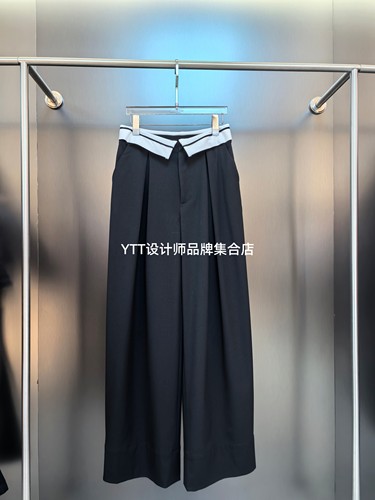 顺丰包邮 UTUH 2026春夏新款时尚休闲显瘦百搭西装裤黑白撞色腰头