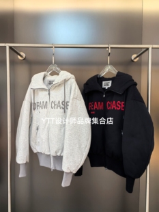 EOEZ鹅绒服2025冬季新款EZY7099 拉链慵懒情侣款短款卫衣鹅绒服