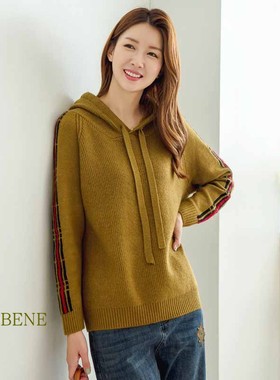 2023春季新款韩国时尚女装简约休闲连帽针织衫毛衣T恤上衣T53396