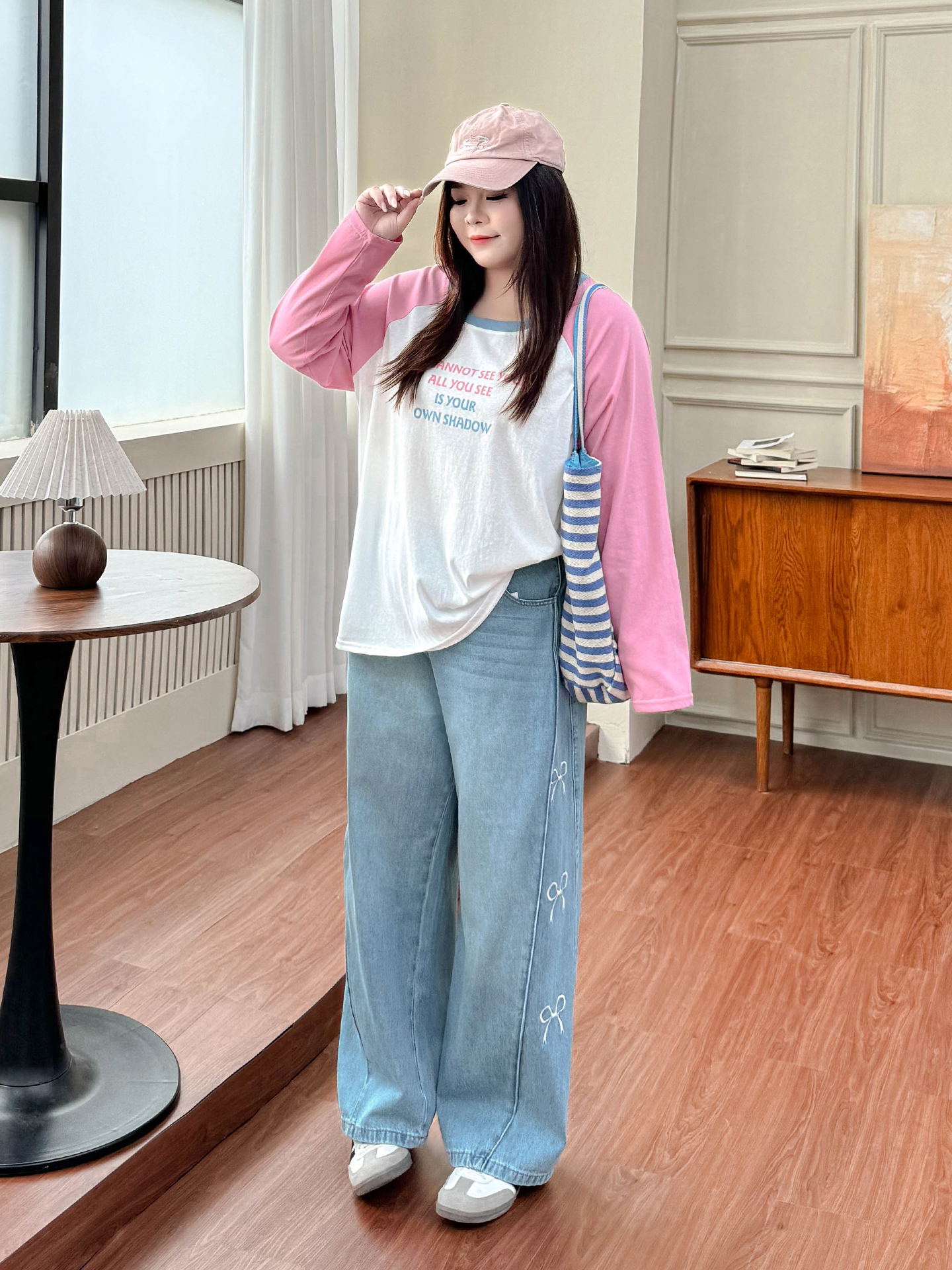 Plus Size Women's Clothing [Scimitar Jeans] Three Lengths Early Autumn New Style Bow Embroidery High-Waisted Wide-Leg Pants