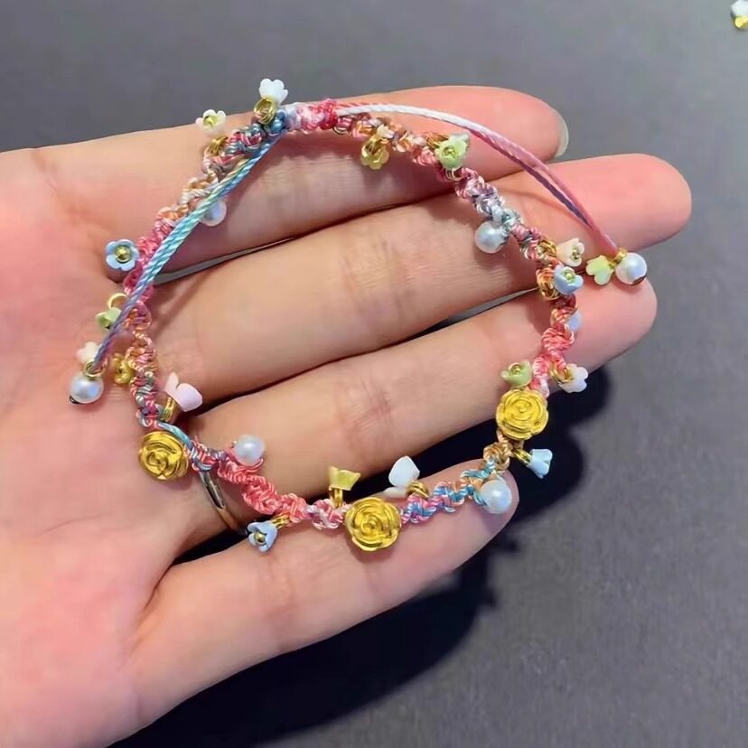 玫瑰花五彩手绳送人金包银