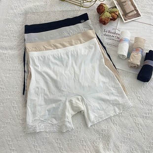 中高腰无痕一片式防走光安全裤蕾丝边舒适提臀二合一蚕丝裆平角裤