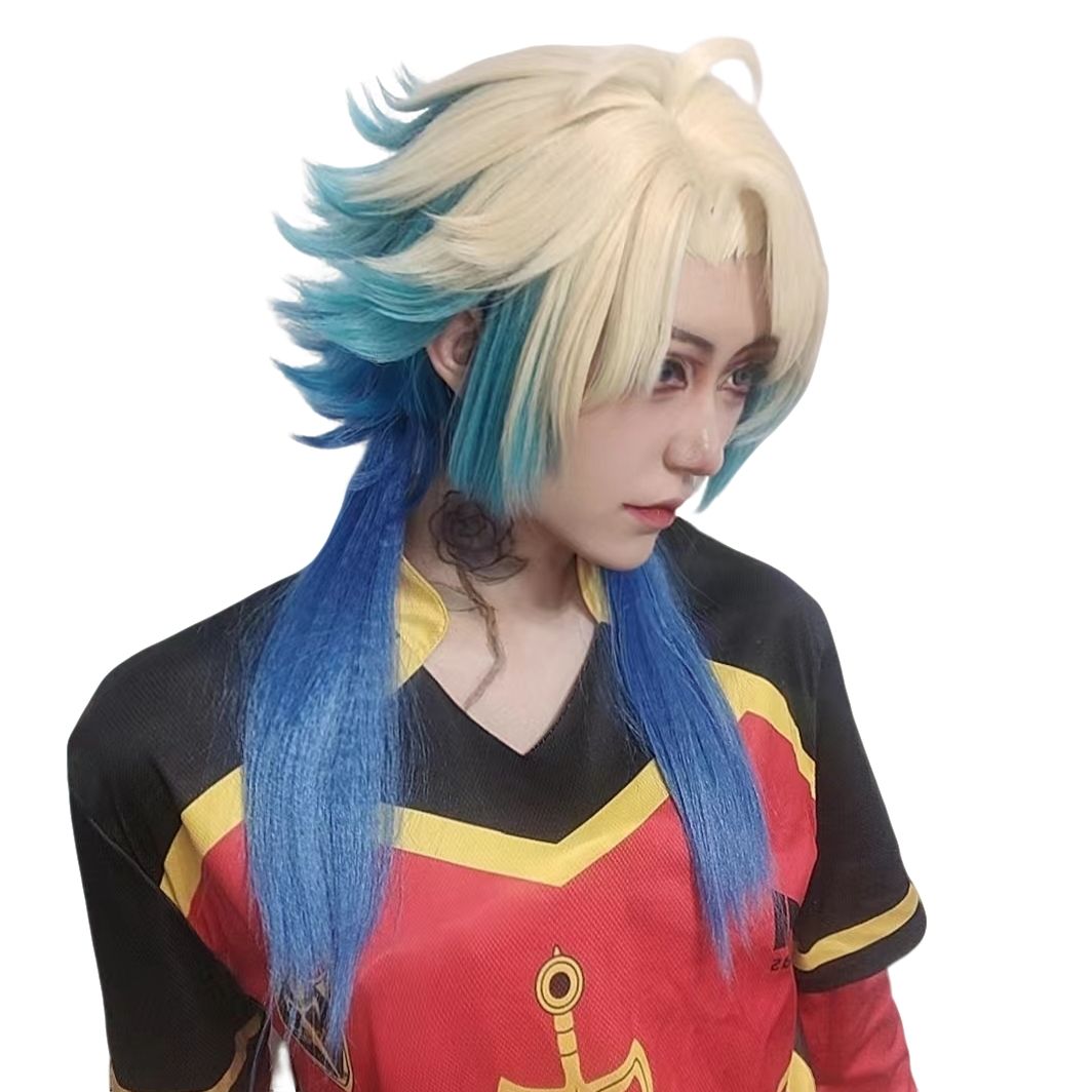 米歇尔凯撒cos动漫假发 二次元渐变色假毛 仿真头皮顶玫瑰网 现货