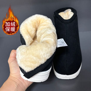 冬季加厚保暖手工棉鞋男女居家办公外穿加绒高帮包跟中老年鸡婆鞋
