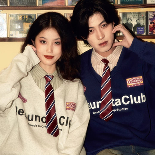 酒酿丸子ALOHA 复古小众设计感领带拼接假两件套情侣装卫衣秋冬