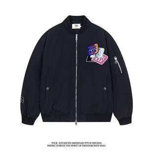 FOCK 原创新款美式复古刺绣魔术贴宽松飞行服男女情侣春秋款外套