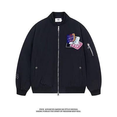 FOCK 原创新款美式复古刺绣魔术贴宽松飞行服男女情侣春秋款外套