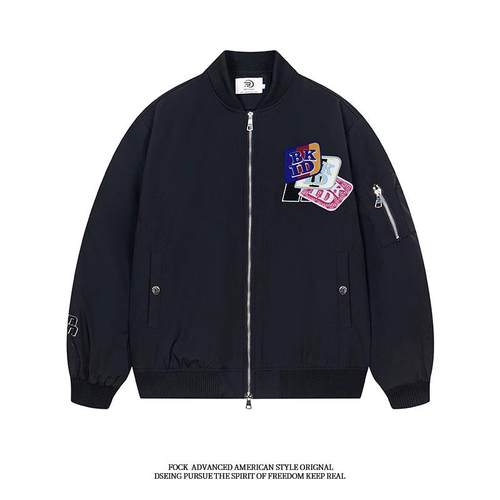 FOCK 原创新款美式复古刺绣魔术贴宽松飞行服男女情侣春秋款外套
