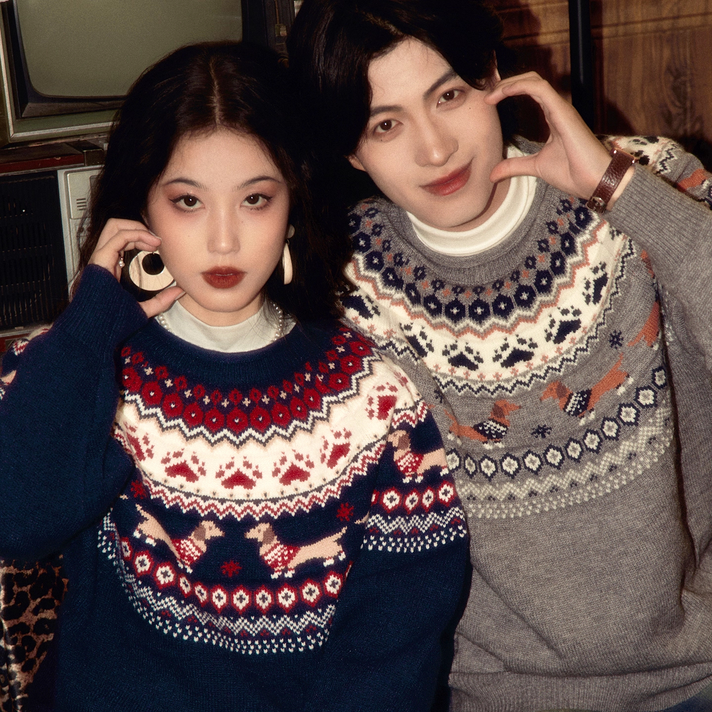 酒酿丸子ALOHA 复古港风小众慵懒民族风费尔岛毛衣秋冬情侣针织衫